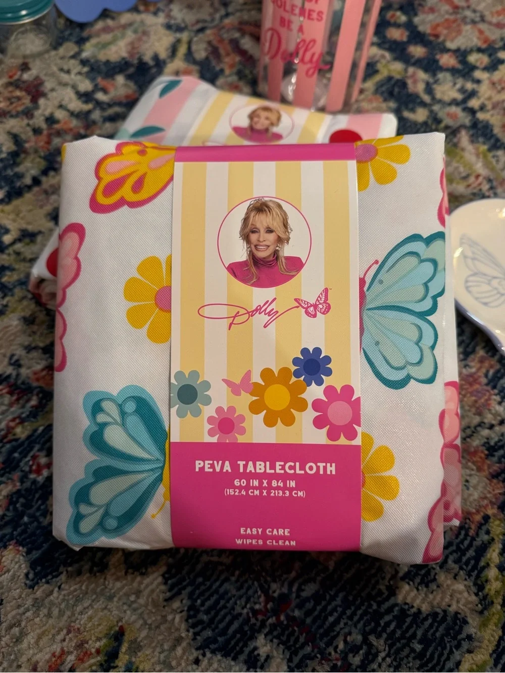 Dolly Parton Signature Brand Tablecloth 60x84 - butterflies and flowers